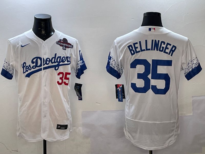 Men Los Angeles Dodgers 35 Bellinger White City Edition Elite Nike 2025 MLB Jersey style 3